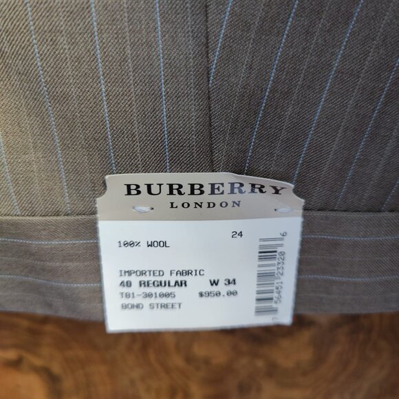 Burberry Men's Suit 40/34, NWT, 100% Wool, Grey Brown subtle stripe - Picture 4 of 7